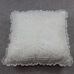 Vintage Home Sweet Home Lace Decorative Throw Pillow Cream‎ Cottagecore 10x10